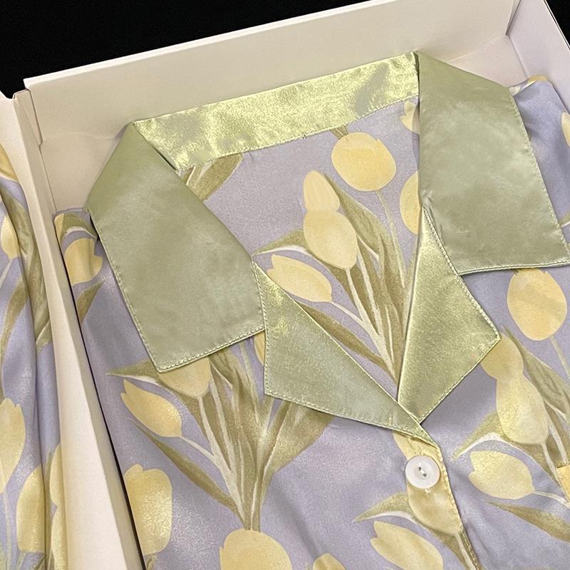 Style High-End Short-Sleeved Pajamas Women'S Summer Ice Silk Summer Loungewear Suit Can Be Worn Outside