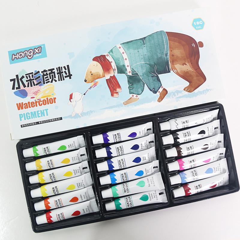 Wasbare Waterverf Set voor Kinderen - 6 ml, 12/18/24 Kleuren, Logo op Maat Beschikbaar