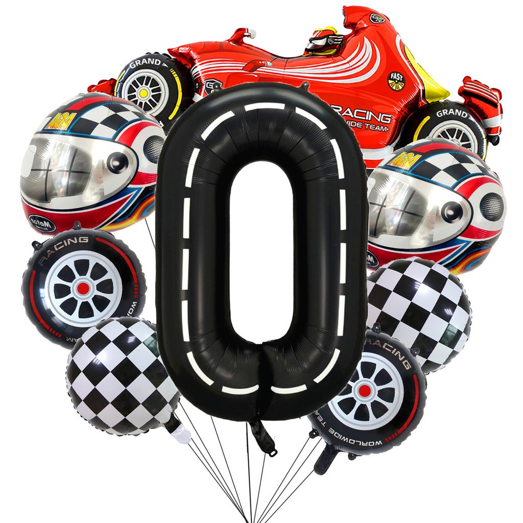 Racing Helmet Aluminum Film Balloon Set 40 Inch Black And White Digital Children'S Birthday Party Scene Decoration