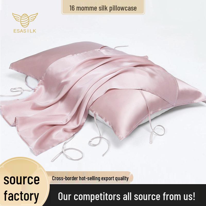 100% Mulberry Silk Pillowcase, 16 Momme – Ideal for Travel and Business, Simple Tie-On Design
