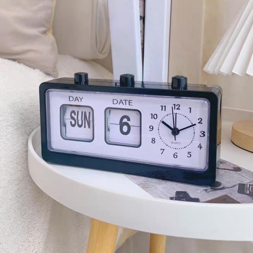 Date Week Manual Page-flipping Calendar Clock Electronic Table Clock Mechanical Alarm Clock  School