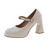 Small man with shallow mouth Mary Jane single shoes women's new spring and summer square head fashion thick heel high heels