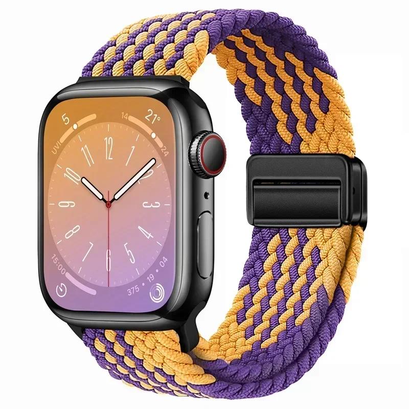 Nylon Braided Loop Strap for Apple Watch Ultra2 49mm 9 8 7 45 41mm Metal Magnetic Bracelet Wristband for 6 5 4 3 SE 44 40mm Band