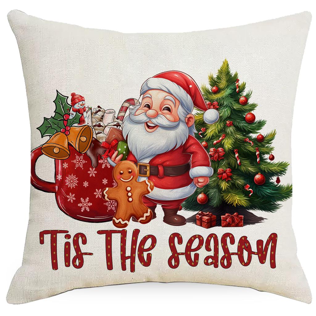 Christmas Tree Santa Claus Gift Series Linen Pillowcase Cushion Cover