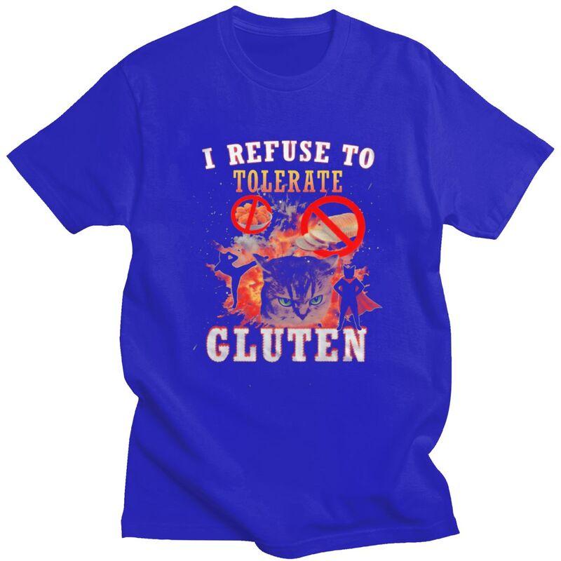 Gluten Intolerant Cat Meme T Shirt for Men Pure Cotton Tshirt Fashion Summer Short Sleeve Tee Shirt Loose Fit Clothing Gift