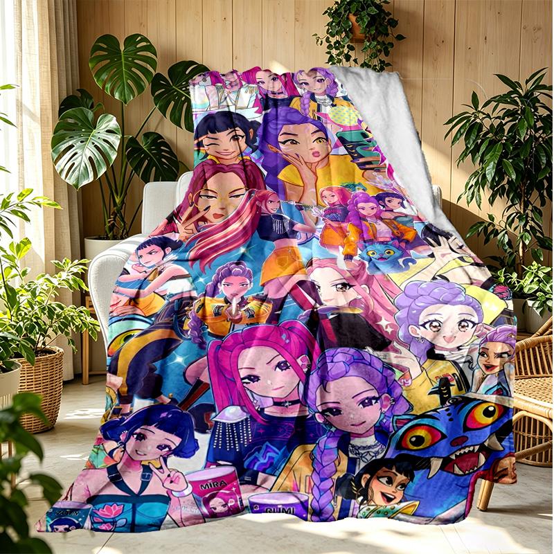 KPop Demon Hunters Pattern Blanket for Home Decoration, Bed, Sofa, Car Travel, Camping, Suitable for All Seasons, Birthday Christmas Gift