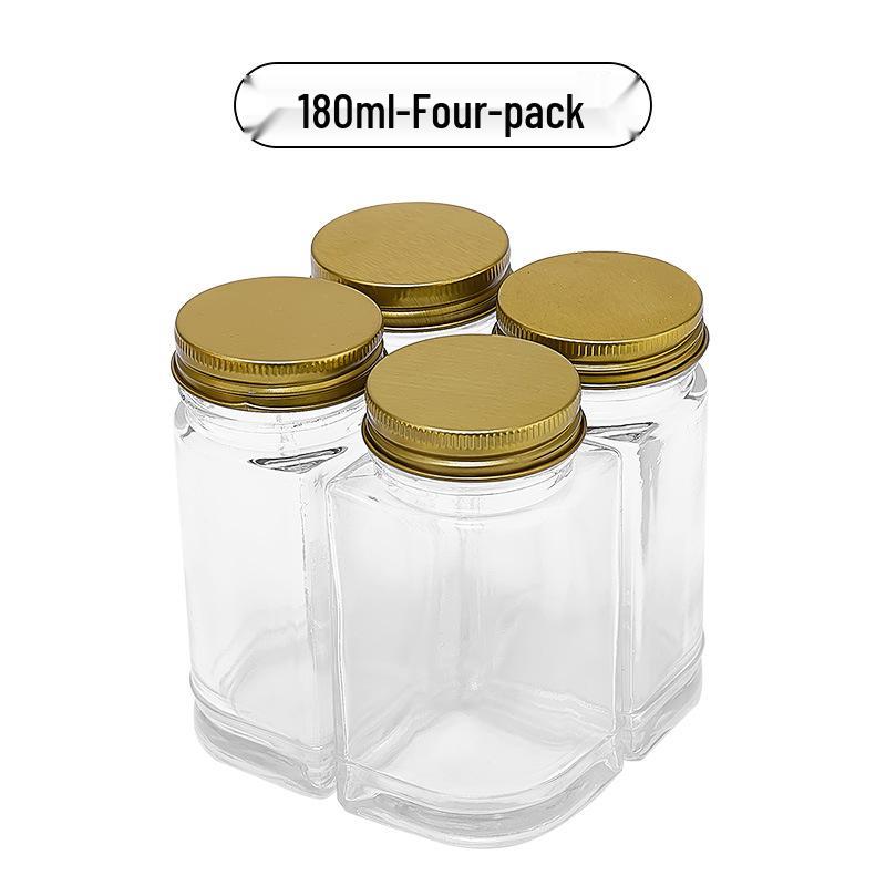 Acacia Wood Glass Seasoning Bottle Set - Pepper, Salt, Spices - 4-Piece Square Sprinkler Jars