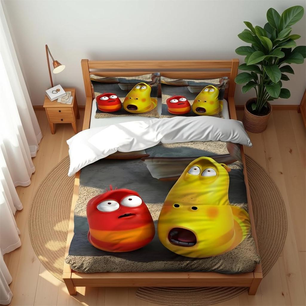 Cartoon Red Yellow Worm Duvet Cover Pillowcase Larva Bedding Set Kids Girl Boys Adults Gift Single Double King Large Size