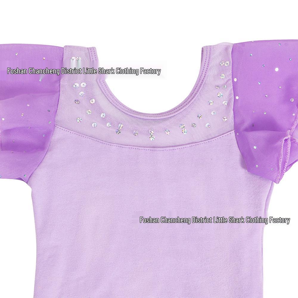 Girls' Cotton Ballet Dress - Short-Sleeved Sequin Skirt for Spring & Summer Dance