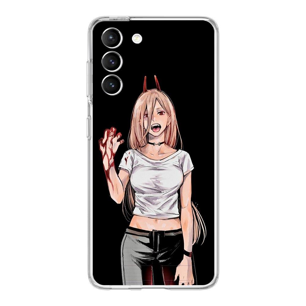 

Чехол для телефона с изображением аниме Power Chainsaw Man для Samsung Galaxy S22 5G S20 Ultra S21 FE 5G S10E S9 S8 S10 Plus Note 20 10, прозрачный чехол S22 Plus 5G
