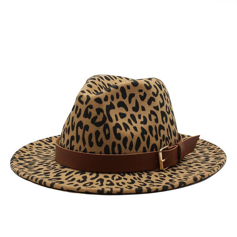 Leopard Print Western Cowboy Top Hat Men And Women Woolen Felt Hat Jazz Hat Belt Top Hat