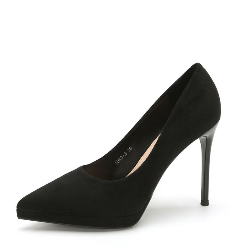 

C водонепроницаемый стол ненавижу заоблачный замшевый темпераментный офисный леди универсальные супер высокие каблуки рабочая обувь с юбкой 40 чёрный