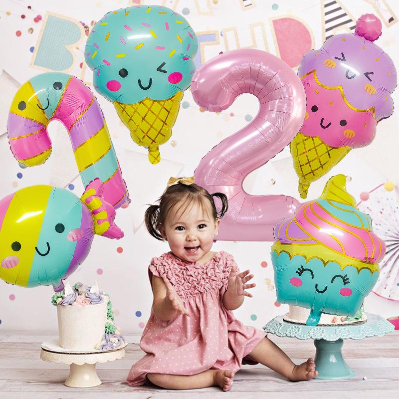 New Cute Candy Ice Cream Balloon Set Children'S Birthday Decoration Scene Arrangement Aluminum Mold Balloon Supplies