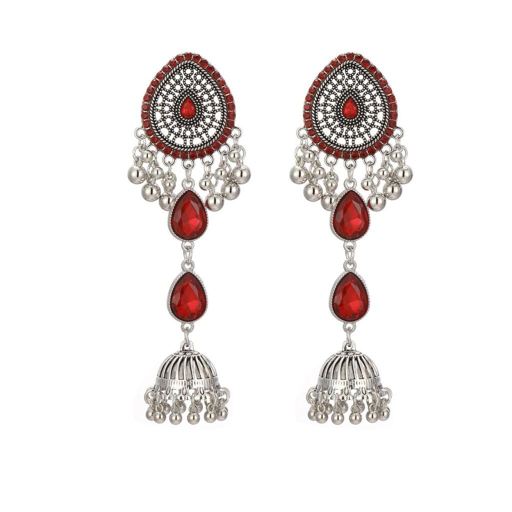Diamond-Encrusted Water Drop Wind Chime Earrings For Women, Retro Luxury Temperament Long Hollow Fringed Earrings