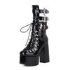 Gothic Style Black Platform Boots Bat Wings Sexy Clube Night Modern Boots Women Mid Calf Ankel Buckle Strap Plus Size 46