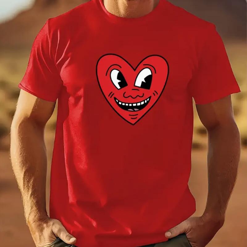 New Summer Men's Fashion T-shirt Personality Smiling Love Printed Men's T-shirt Top
