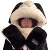 Hat female winter cute Pacha puppy plush thickened scarf gloves integrated hooded warm scarf three-piece set
