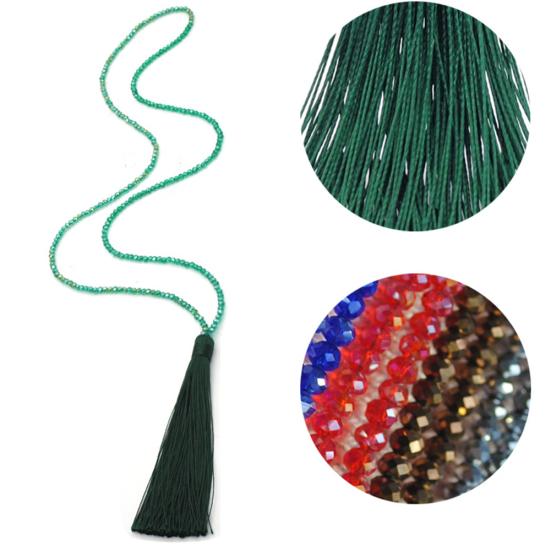 Fashion Women Tassel Pendant Faux Crystal Beaded Long Necklace Jewelry Gift