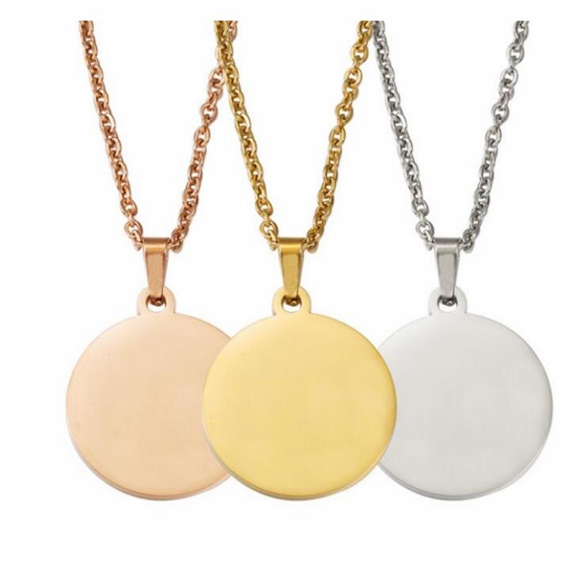 10Pcs 15-30mm Blank Round Discs Pendant Necklaces Gold Plated Chain Necklaces For DIY Custom Women's Men's Jewelry