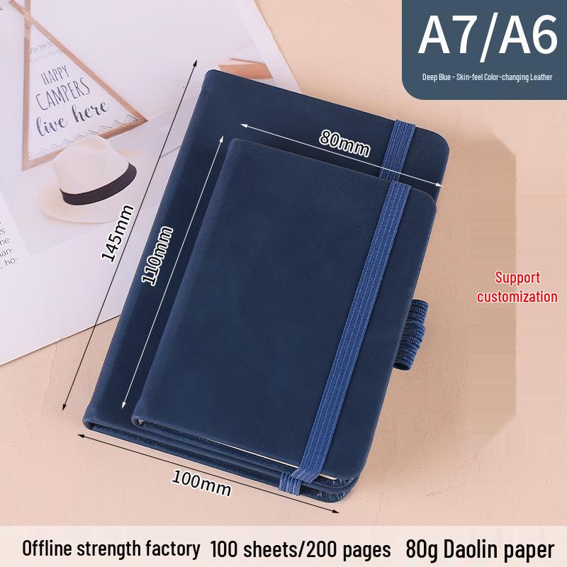 

A7 Mini Notebook: Portable with Strap, A6 Notepad, Soft Leather Cover, Customizable Logo A7 (8*11cm) with Elastic Pen Holder темно-синий