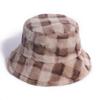 Faux Fur Winter Bucket Hat for Women Fashion Retro Lattice Soft Warm Fishing Cap Outdoor Foldable Hat Fisherman Hat