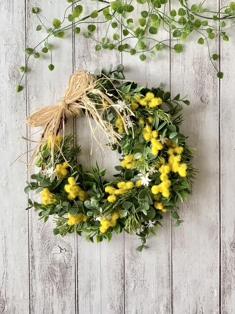 Mimosa Spring Wreath Artificial Flower Natural Wreath W25cm X H25cm X 7cm Mimosa Spring Wreath Lulu's Size Lulu's-2096