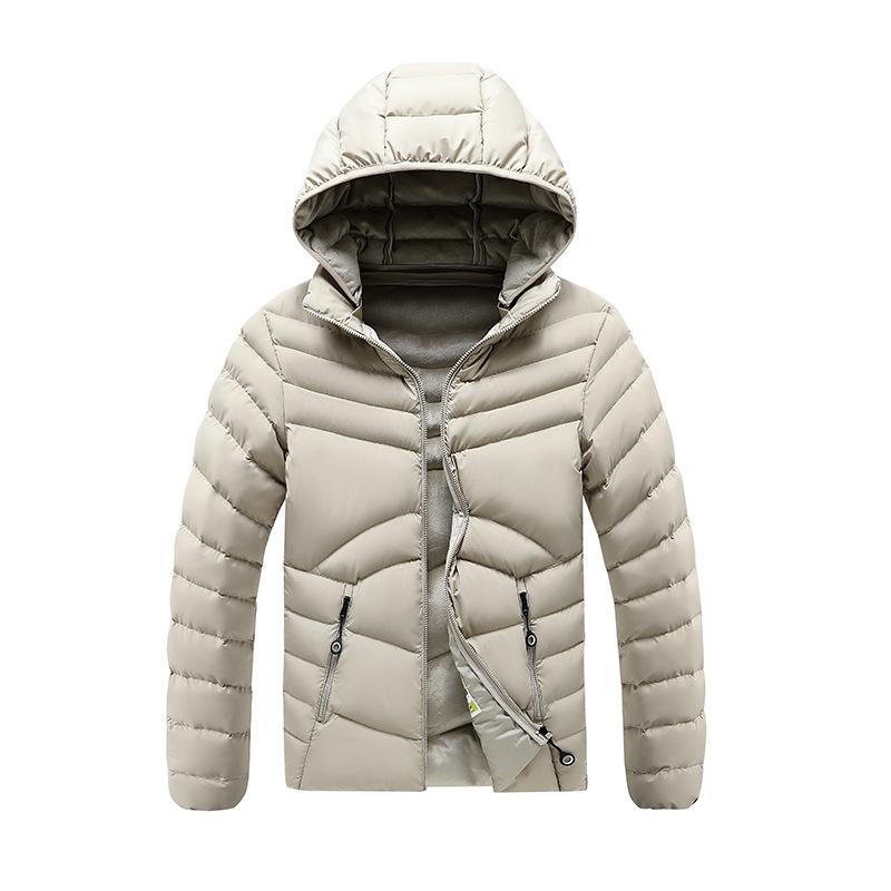 Light Models of Ribs Clothing Cotton Jacket Men's Models Winter Solid Color Removable Cap Slim Padded Thickened Top Coat  Fashion Casual Jacket