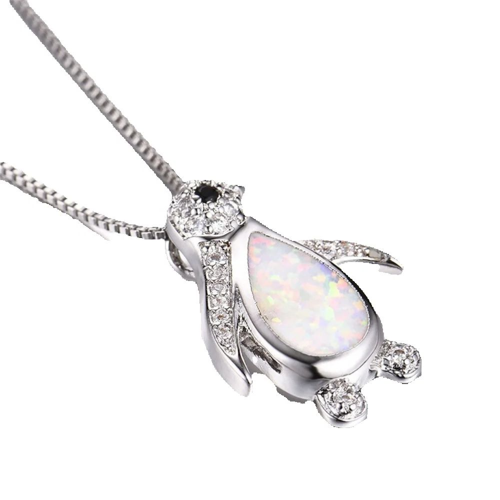 Simple Classic Fire Opal Penguin Pendant Necklace Bridal Wedding Niche Pendant Necklace Zircon Zircon Zircon Zircon