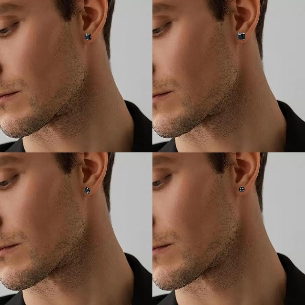 NEWITIN 24 Pairs Stainless Steel Earrings for Men Hypoallergenic Inlaid Cubic Zirconia Studs Hoop Earring Cross Dangle Earrings Unisex Punk Stud
