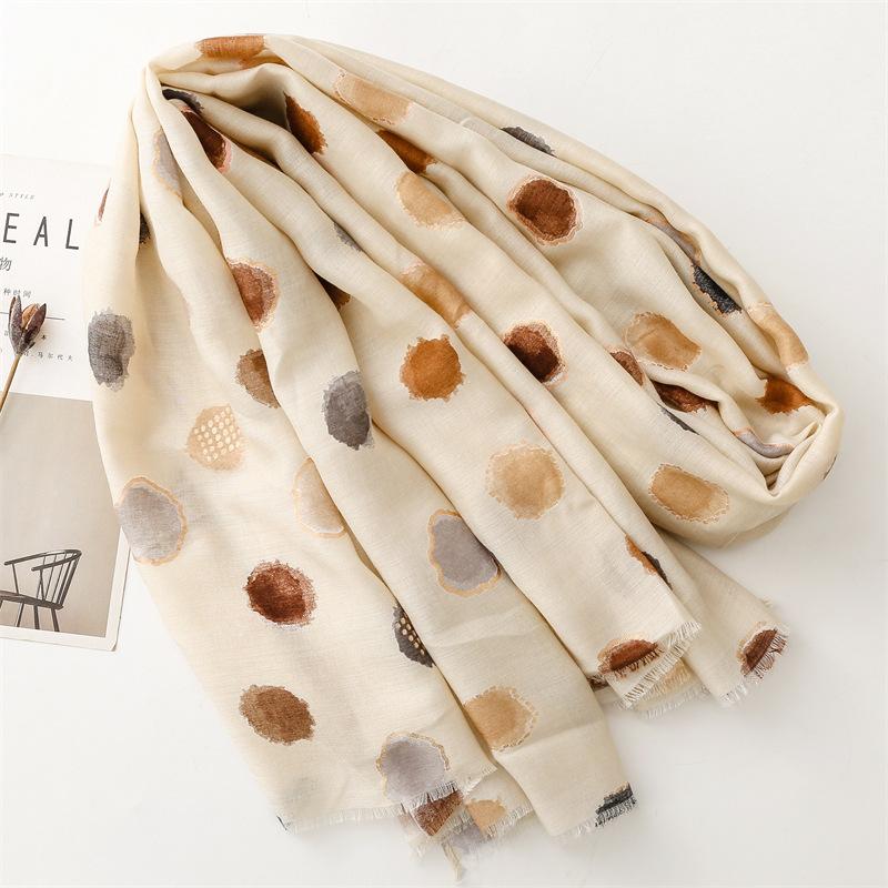 88*180cm Dot Print Women Viscose Scarf Summer Beach Shawl Cotton Linen Feeling Tassel Pashmina Muslim Hijab Wrap Lady