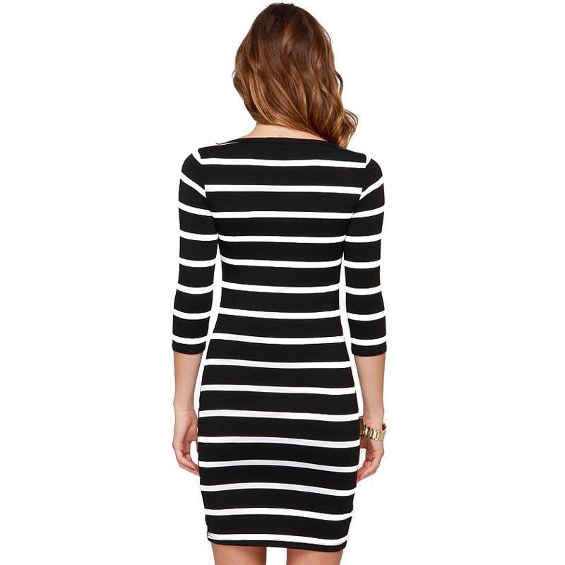 Women's New Seven-quarter Sleeve Striped Dress Short Dress