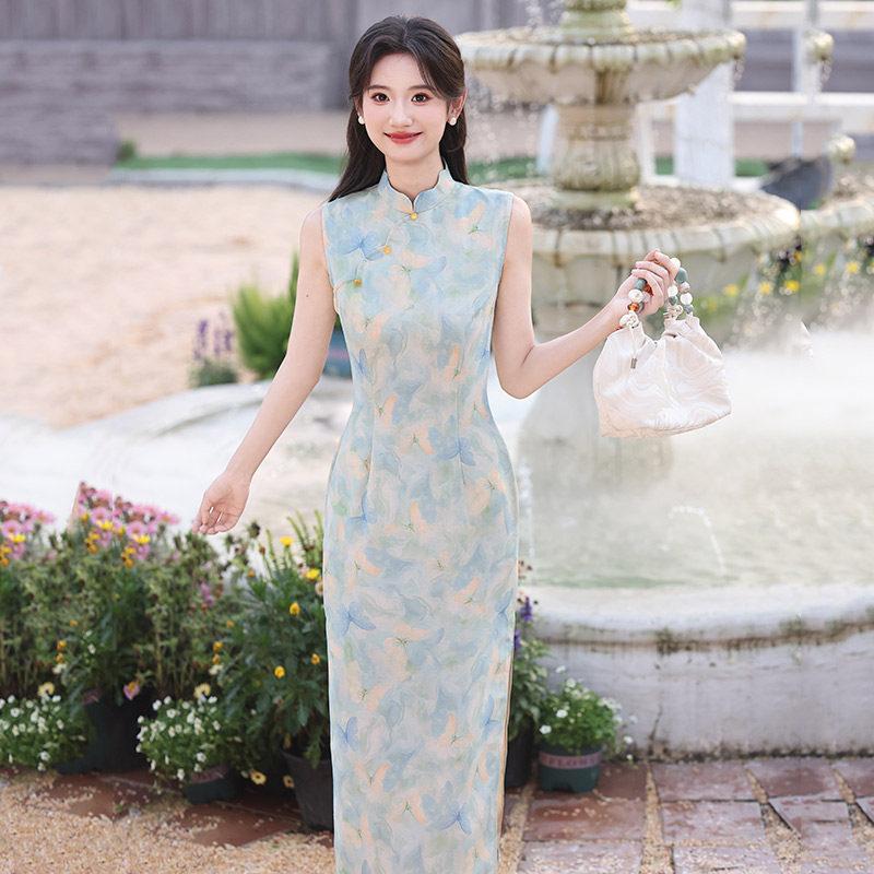 Sleeveless national style new Chinese long cheongsam improved young new women s high sense daily wear S