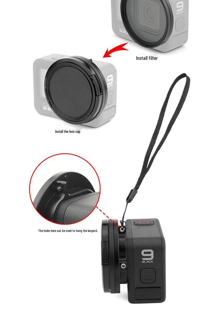 GoPro Hero 12/11/10/9 Diving Filter Adapter Ring - 52mm UV Filter Lens Frame in Aluminum Alloy