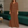 ZANZEA Womens Long Sleeve Blouse and Wide Leg Pants Casual Two Piece Suit Sets