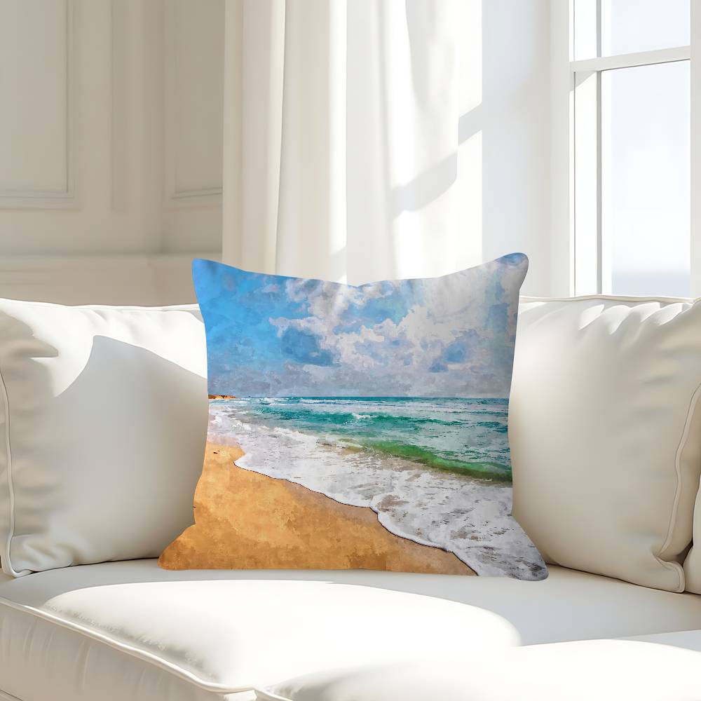 Art Beach Pillow Case Removable Washable Cushion Cover – All-Season Soft Linen