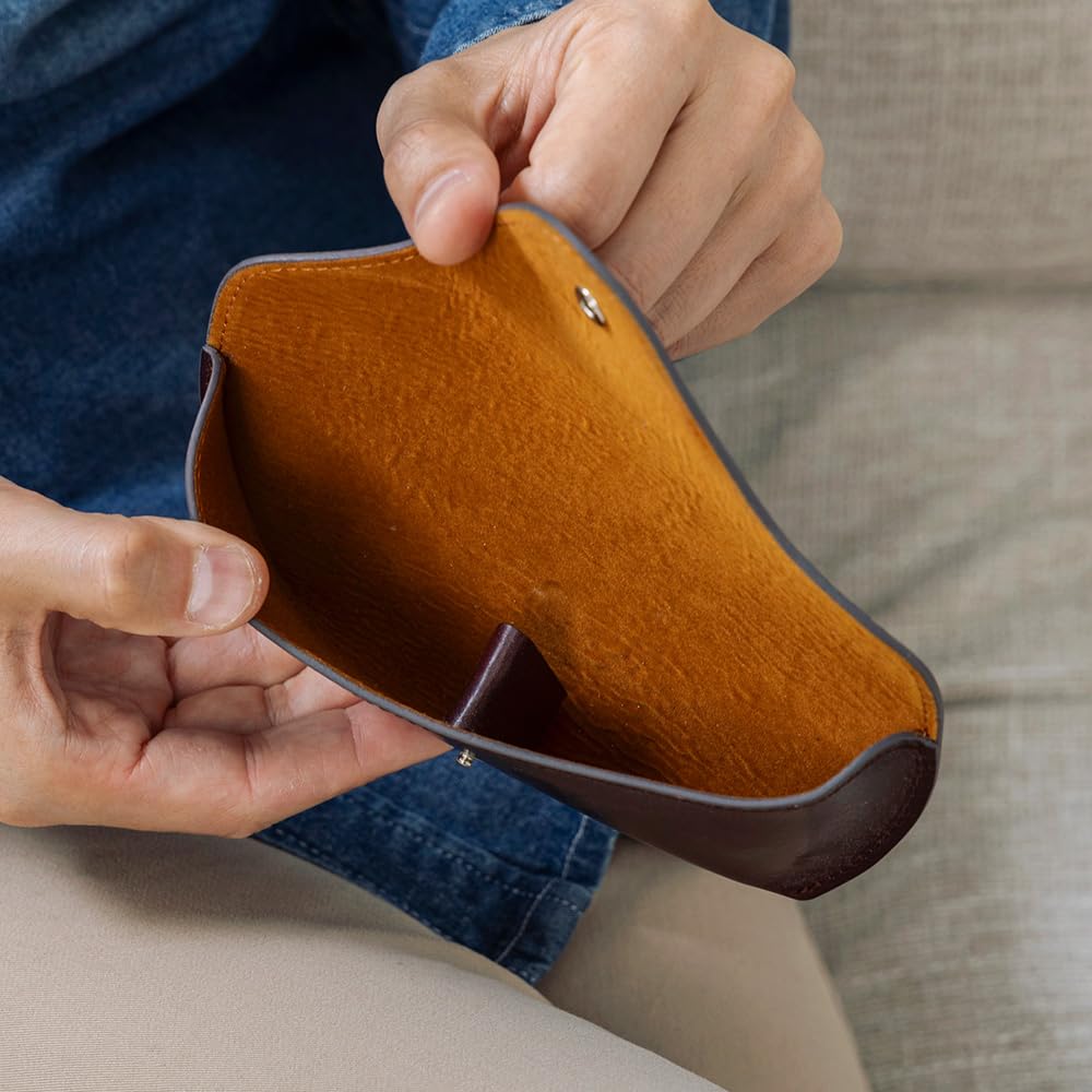 British Green Eyeglass Case, Free Engraving, Made in England with Genuine Bridle Leather, for Men and Women (Brown)