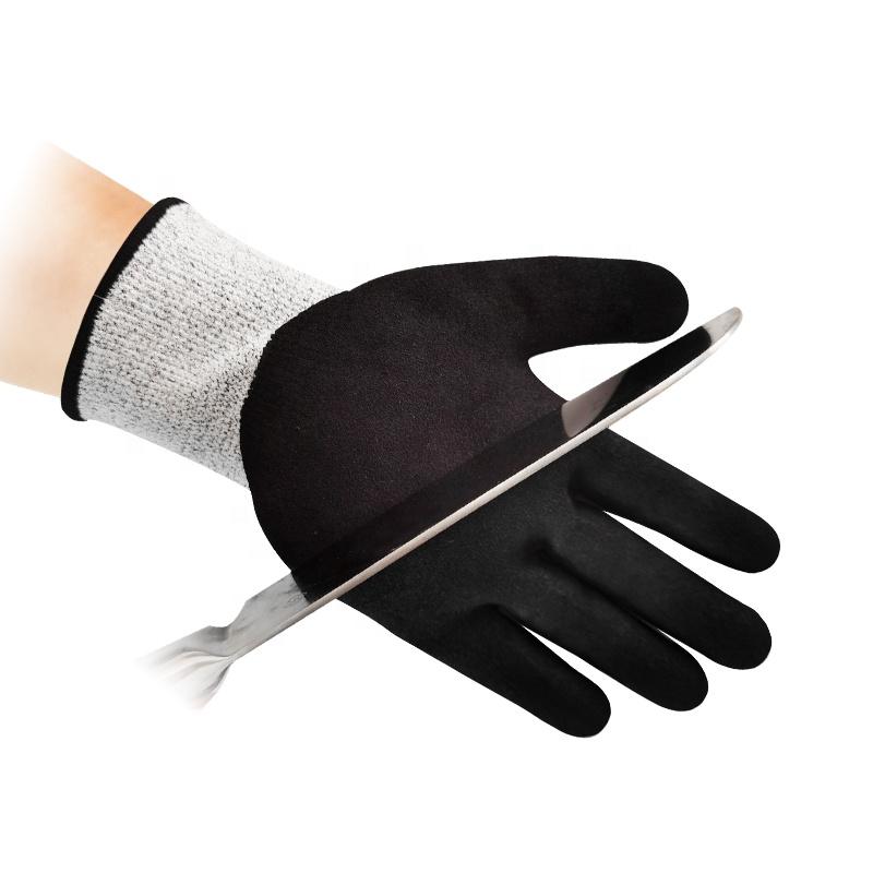 Factory 13G A3 Cut Resistant Sandy Nitrile Palm Coated Work Safety Gloves HPPE Anti-Cut Protection for Industrial Use