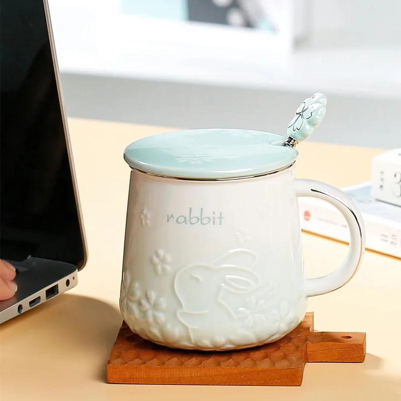 

Творческий рельефный кролик керамическая кружка кофейные кружки оригинальные чашки для завтрака посуда для напитков рождественский подарок милые и необычные чашки чашка для мате 400ml