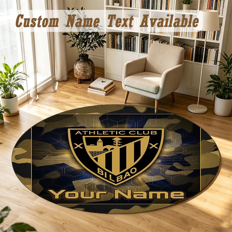 Round Rug Custom NameAthletic Bilbao Football Pattern Non Slip Carpet Home Floor Decor
