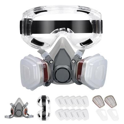 Respirator Mask Half Facepiece Gas Mask with Safety Glasses Reusable Professional Breathing Protection Against Dust Chemicals