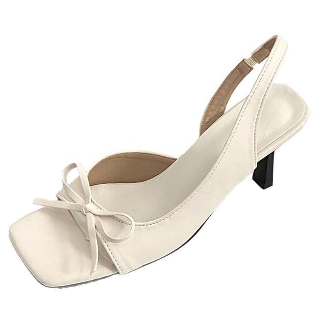 Bow back strap stiletto sandals women's summer wear 2025 new one-word with temperament open-toed square head high heels