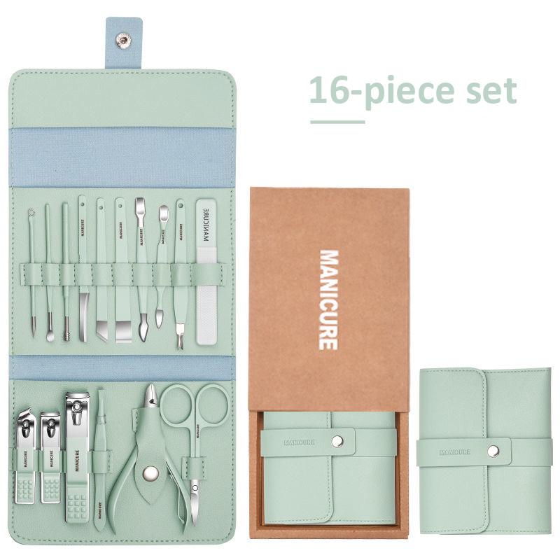 12-16 st/set Nagelklippare i rostfritt stål Nagelklippare Set med hopfällbar påse Manikyrklippare Saxar Makeup Skönhetsverktyg