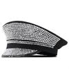 European and American New Flat Top Hat Fashion Pearl Rhinestone Trend Navy Hat British Retro Versatile Cap Women