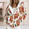 Women Plus Size Zip Up Hoodie Long Sleeve Drawstring Hood Pockets Christmas Hedgehog Print White