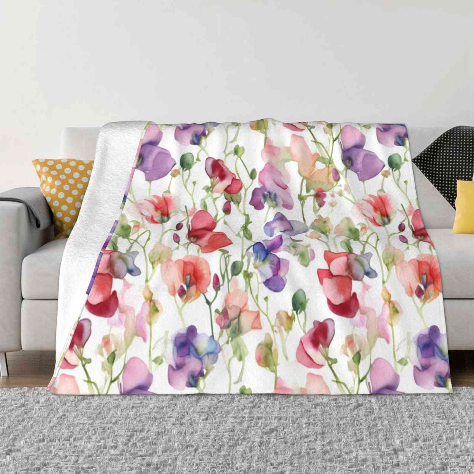 Whimsical Beauty : Sweet Peas In Watercolor Creative Design Light Thin Soft Flannel Blanket Watercolorart Sweetpeas 30x40in