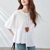 Round-neck White Shirt for Women Short-sleeved Summer New Irregular Design Top Pure Cotton Shirt