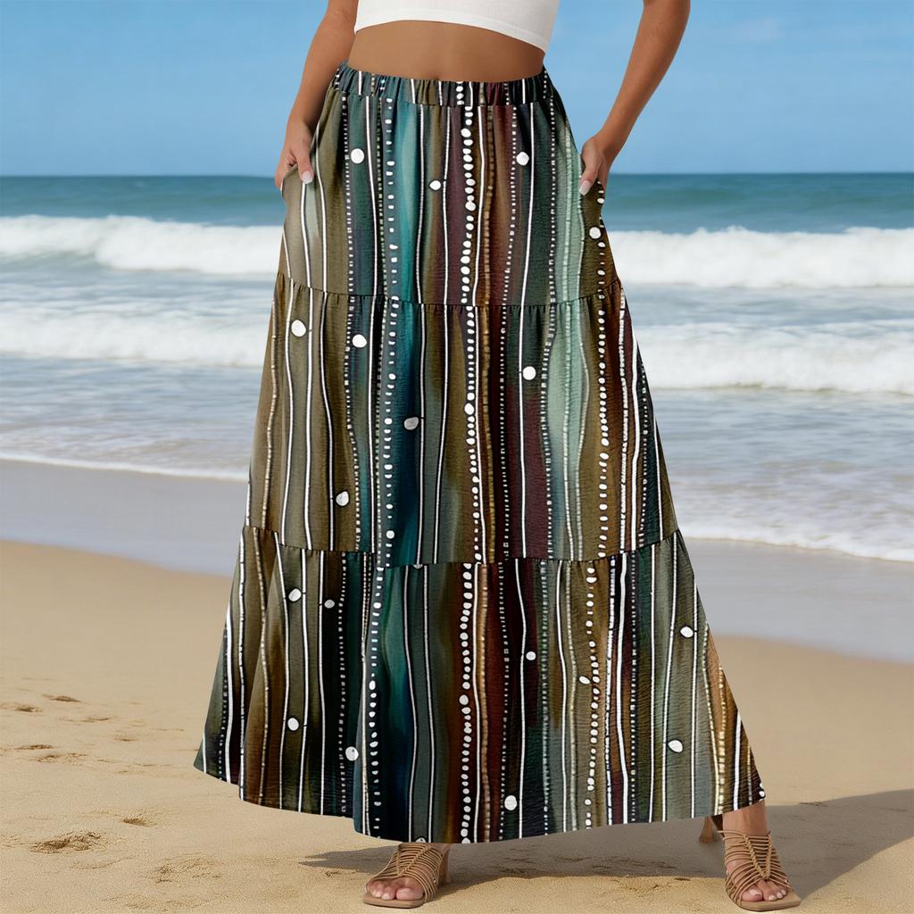 Women's Casual High Waist Drawstring A-line Skirt Color Skirt With Pockets