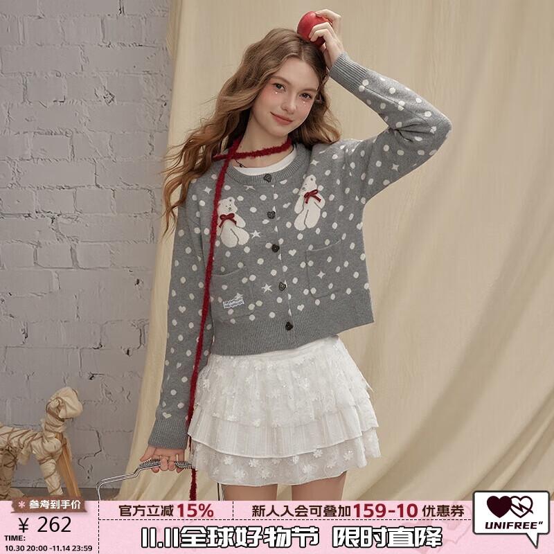 

UNIFREE Women s Bow-Knot Polka Dot Knit Sweater L