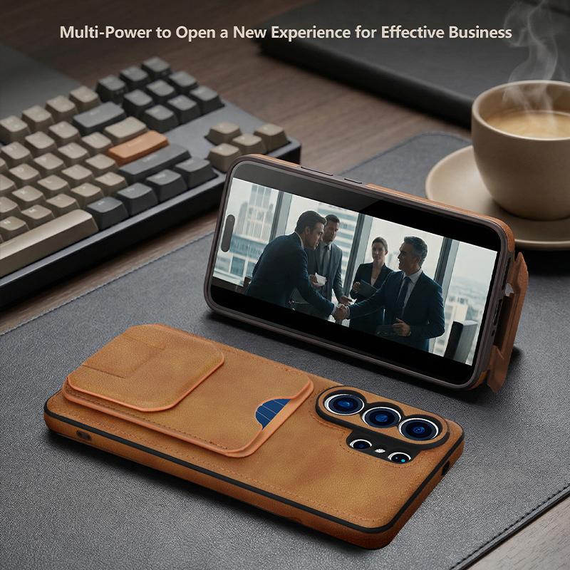 Vintage Leather Case for Samsung Galaxy S26 Ultra S25+ Plus S24 S23 A15 A16 A54 A55 A56 With Card Holder Pocket Kickstand