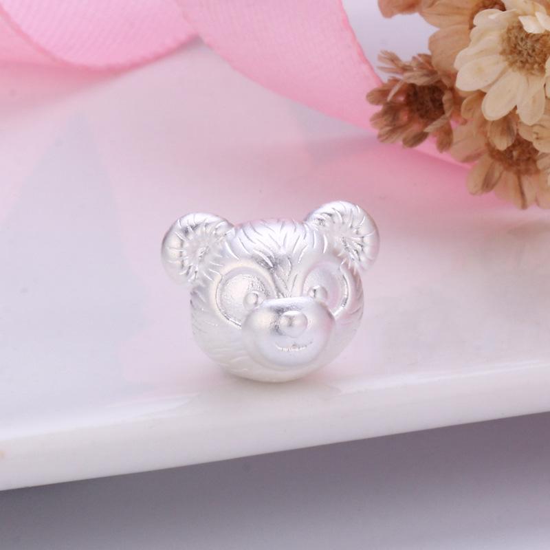 Sterling Silver 999 Duffy Bear Luck Bead: 3D Handmade Cartoon Bear Woven Rope DIY Accessories серебряный